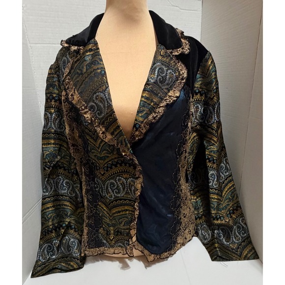 Coldwater Creek Jackets & Blazers - Coldwater Creek Paisley Blazer PM Boho Velvet Lace Teal Gold Romantic Jacket VTG